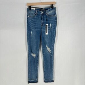 Skinny Fries Crop Jeans Womens 9 Blue Denim Cotton Stretch High Rise Distressed